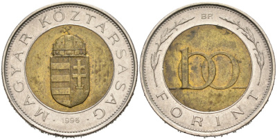 Венгрия 100 форинтов 1996 ВР KM 721 биметалл 4556-1133