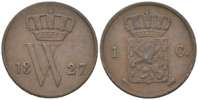 Нидерланды 1 цент 1827 Виллем I (1815-1840) KM 47 медь 4181-361