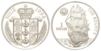 Ниуэ 1 доллар 1996 HMS Bounty KM 85 серебро 272-425
