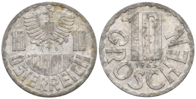 Австрия 10 грошей 1965 KM 2878 алюминий 60-1114