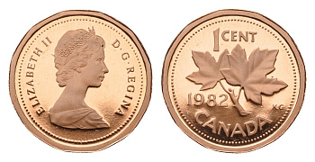 Канада 1 цент 1982 Елизавета II (1952-2022), кленовый лист KM 132 бронза PROOF 413-2944