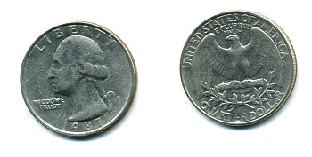 США 25 ЦЕНТОВ = КВОТЕР 1987 P, ВАШИНГТОН KM А164а медь плакированная медно-никелем 59-2036