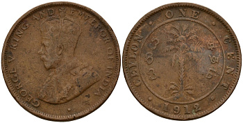 Цейлон 1 цент 1912 Георг V (1910-1936) KM 107 медь 4156-341
