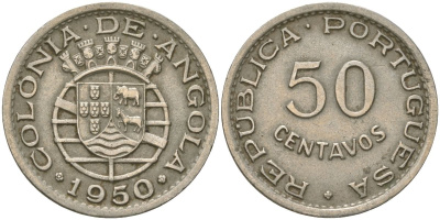 Ангола 50 сентаво 1950 KM 72 никель бронза 4621-656