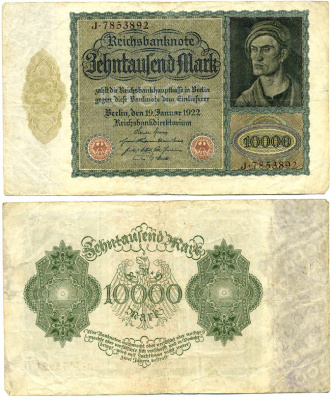 ГЕРМАНИЯ 10000 МАРОК 1922 19 ЯНВАРЯ 1922, АЛЬБРЕХТ ДЮРЕР Pick 71 бумага 2192-65-1