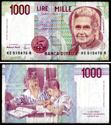 Италия 1000 лир 1990 Pick 114 c бумага 6281-53-1-2