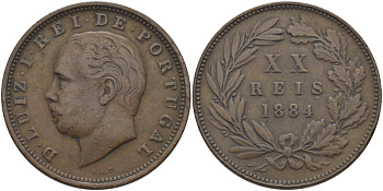 ПОРТУГАЛИЯ 20 РЕЙСОВ 1884 ЛУИШ (ЛЮДОВИК) I (1861-1889) KM 527 бронза 97-942