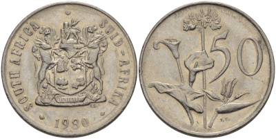 ЮАР 50 центов 1980 Зантедеския Эллиота (калла), герб KM 87 никель 32-1133
