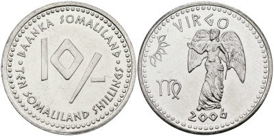 Сомалиленд 10 шиллингов 2006 СЕРИЯ ЗНАКИ ЗОДИАКА, ДЕВА KM NEW никелированная сталь UNC 540-835