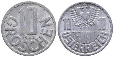 Австрия 10 грошей 1968 KM 2878 алюминий 53-744