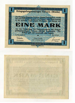 Германия 1 марка 1916 Голцерн (Мюльде), лагерь военнопленных, без печати C-3015 бумага UNC (пресс) 000-00-00