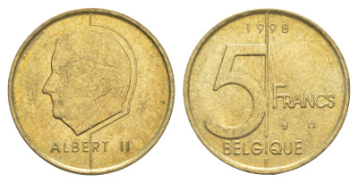 Бельгия 5 франков 1998 Belgique, Альберт II KM 189 алюминиевая бронза 4538-1246