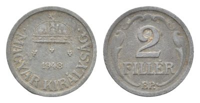 Венгрия 2 филлера 1943 BP KM 519 цинк 4665-531