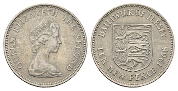 Джерси 10 новых пенсов 1968 герб, Елизавета II (1952-2022) KM 33 медно-никель 4678-951