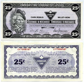 КАНАДА TIRE MONEY 25 ЦЕНТОВ ND CASH BONUS BILLET BONI бумага UNC (ПРЕСС) 7146-60-1-2