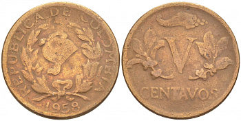 КОЛУМБИЯ 5 СЕНТАВО 1958 KM 206 бронза 213-735