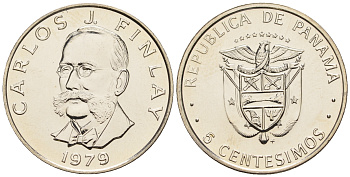 Панама 5 сентесимо 1979 Карлос Хуан Финлей KM 35.1 медь плакированная медно-никелем  UNC  M17-02
