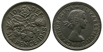 Великобритания 6 пенсов 1958 Елизавета II (1952-2022) KM 903, Spink 4149 медно-никель 4381-667