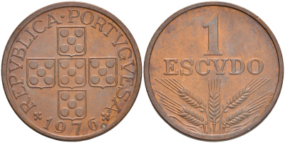 Португалия 1 эскудо 1976 KM 597 бронза 4561-643