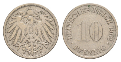 Германия 10 пфеннигов 1902 D, Вильгельм II (1888-1918) KM 12, J. 13 медно-никель 4640-256