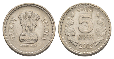 Индия 5 рупий 2002 KM 154.1 медно-никель 4650-1153