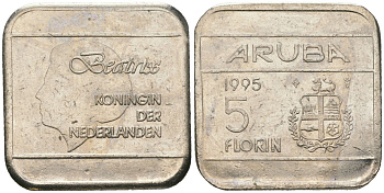 Аруба 5 флоринов 1995 Беатрикс (1980-2013) KM 12 сталь плакированная никелем 4619-343