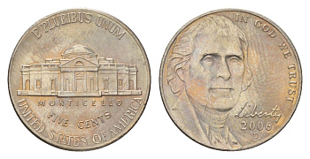 США 5 центов 2006 D, Джефферсон KM 381 медно-никель UNC 4627-1118