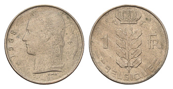 Бельгия 1 франк 1968 Belgique, Бодуэн I (1951-1993) KM 142 медно-никель 4617-818