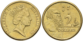 Австралия 2 доллара 1996 абориген, Елизавета II (1953-) KM 101 алюминиевая бронза 4126-1057