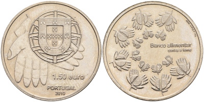 ПОРТУГАЛИЯ 1 1/2 ЕВРО 2010 БАНК ПРОДОВОЛЬСТВИЯ медно-никель UNC 4592-444