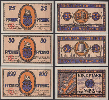 Луккенвальде полный набор из 3 нотгельдов (25, 50 и 100 пфеннигов) 1921 DeNG 2 817.1 бумага UNC (пресс) 7556-50-1-1
