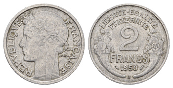 Франция 2 франка 1950 B KM 886a.2, Le Franc 269.17 алюминий 4118-454