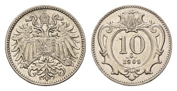 Австрия 10 геллеров 1909 Франц Иосиф I (1848-1916) KM 2802 никель aUNC 4580-514