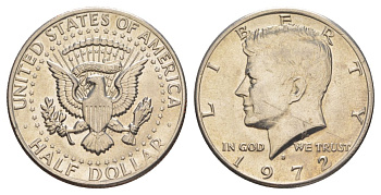 США 1/2 доллара (50 центов) 1972 D, Джон Кеннеди KM 202b медь плакированная медно-никелем aUNC 4111-1215