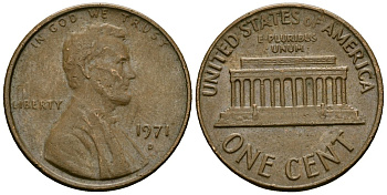 США 1 цент 1971 D, Линкольн KM 201 медь цинк 4136-134