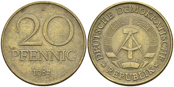 ГДР 20 пфеннигов 1983 A KM 11 латунь 4132-1026