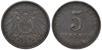 Германия 5 пфеннигов 1918 A KM 19, J. 297, Weege 5 железо 4118-1134