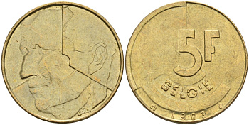 Бельгия 5 франков 1993 Belgie KM 164 алюминиевая бронза 4126-312