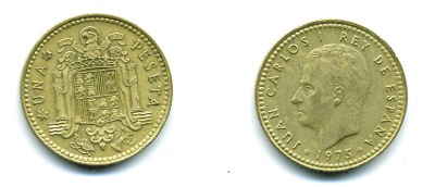 Испания 1 песета 1975 (80) Хуан Карлос I (1975-2014) KM 806 алюминиевая бронза 54-545