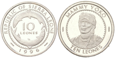 Сьерра-Леоне 10 леоне 1996 KM 44 сталь плакированная никелем PROOF 1527-343