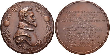 Бельгия медаль ND Симон Стевин (Simon Stevin) (1548-1620) фламандский математик, механик, инженер, диаметр 68,5 мм.  бронза    1089-3-12