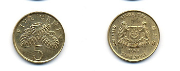 Сингапур 5 центов 1995 KM 99 алюминиевая бронза 62-2718