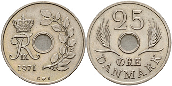 Дания 25 эре 1971 C;S, Фредерик IX (1947-1972) KM 855 медно-никель 4187-1154
