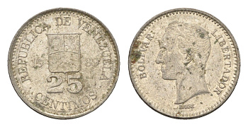 Венесуэла 25 сентимо 1989 Симон Боливар Y 50a сталь плакированная никелем 4664-221