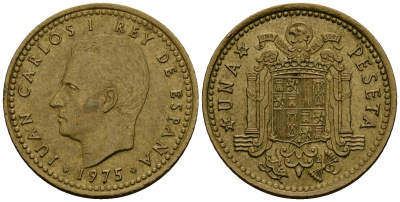 Испания 1 песета 1975 Хуан Карлос I (1975-2014) KM 806 алюминиевая бронза 4176-351