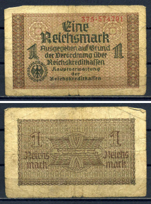 Германия 1 рейхсмарка ND (1940-1945) для оккупированных территорий Pick R136 a бумага 7552-1-3-2