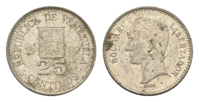 Венесуэла 25 сентимо 1989 Симон Боливар Y 50a сталь плакированная никелем 4664-221