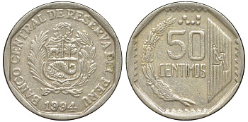Перу 50 сентимо 1994 KM 307.1 медно-никель 4605-422