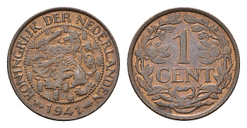 Нидерланды 1 цент 1941 Вильгельмина (1890-1948) KM 152 бронза aUNC 4674-1164