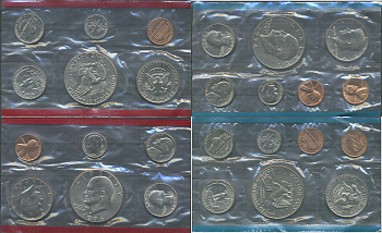 США набор из 13 монет (1, 5, 10 (дайм), 25 (квотер, 1/4 доллара) и 50 (1/2 доллара) центов; 1 доллар) 1974 D и S, в оригинальной упаковке, в запайке KM MS134 (164a, A192, 195a, 201, 202b и 203) UNC 8-2-06-13